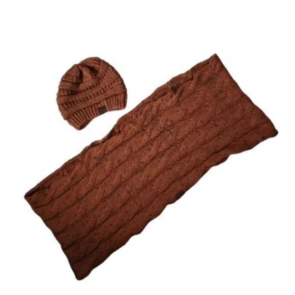 C.C. Cozy Burnt Orange Knit Infinity Scarf and Hat Set - Picture 1 of 6